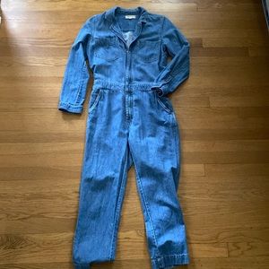 Madewell Denim Coverall Jumpsuit Zipper Front Cotton Linen Blend Lightweight